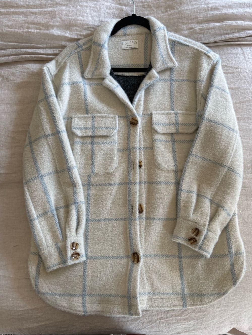 Z Supply Cream and Light Blue Plaid Shacket